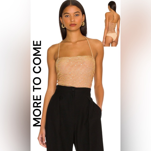 NWT REVOLVE MORE TO COME Olivia Sparkle Cami Bodysuit in Caramel